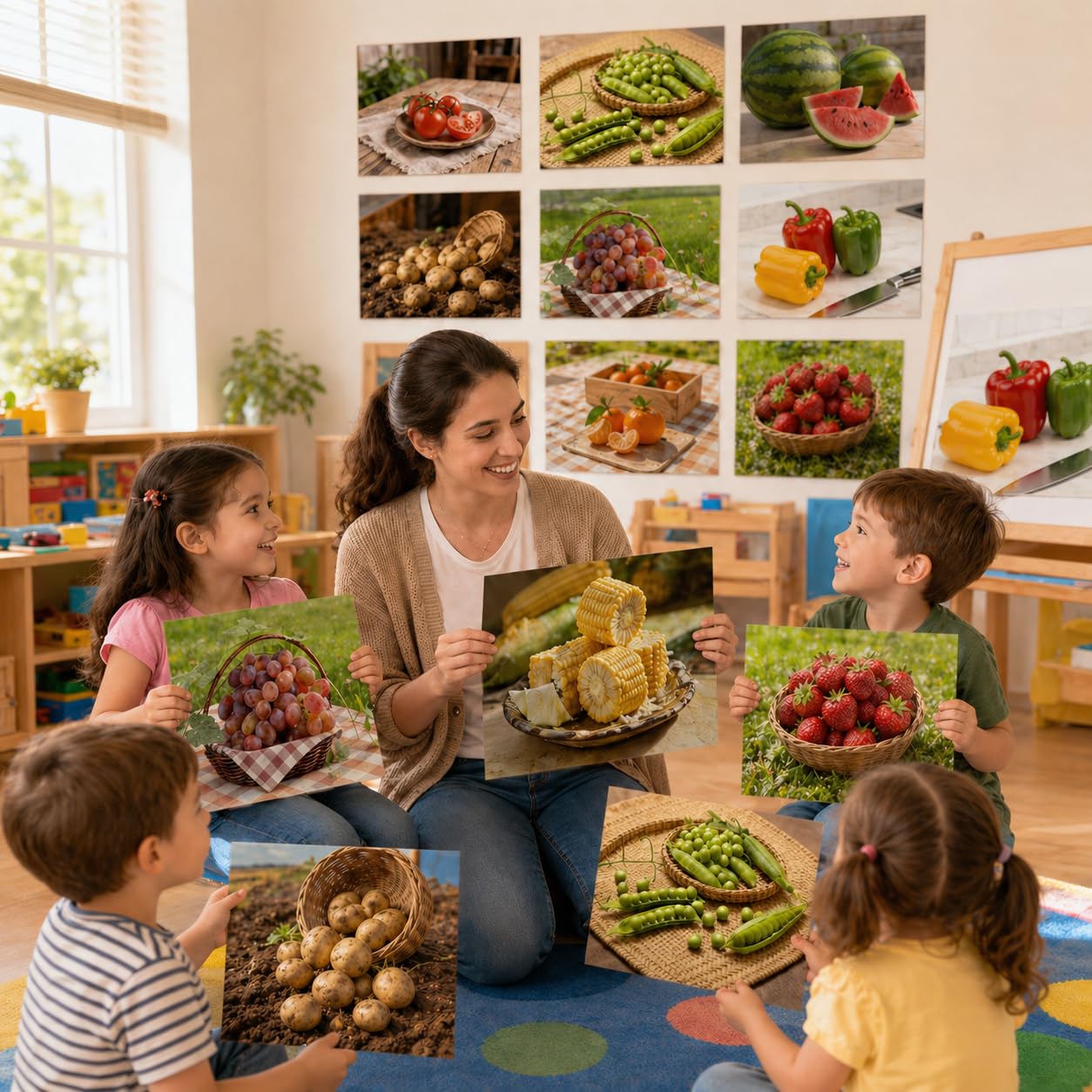 Quorivexa 15 Pcs Diversity Posters for Classroom Preschool Educational Learning Real Pictures for Daycare Home Multicultural Awareness(Fruit and Vegetable Posters Style)