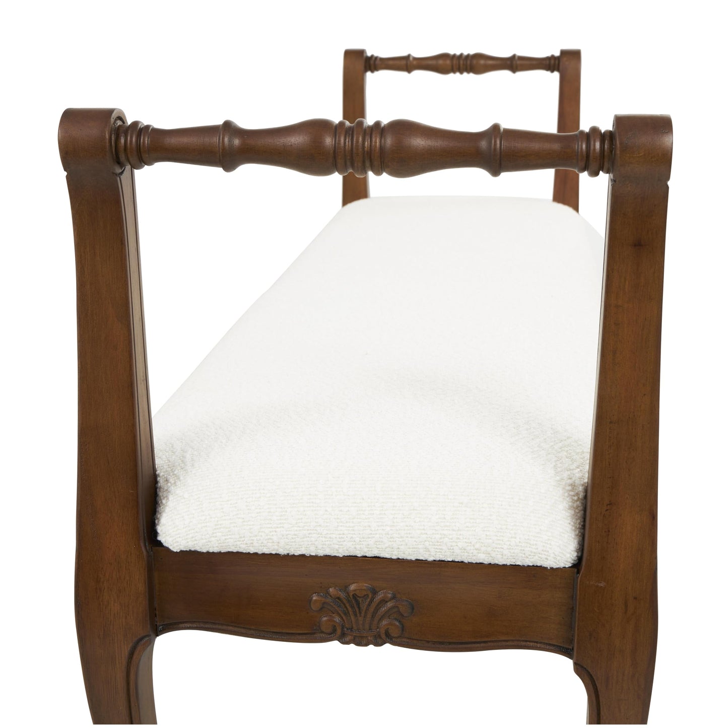 Deco 79 Fabric Home Bench Arm Entryway Bench with Brown Traditional Wood Turned Legs, Bedroom Bench 55" x 16" x 27", Cream