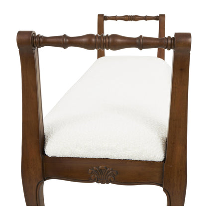 Deco 79 Fabric Home Bench Arm Entryway Bench with Brown Traditional Wood Turned Legs, Bedroom Bench 55" x 16" x 27", Cream