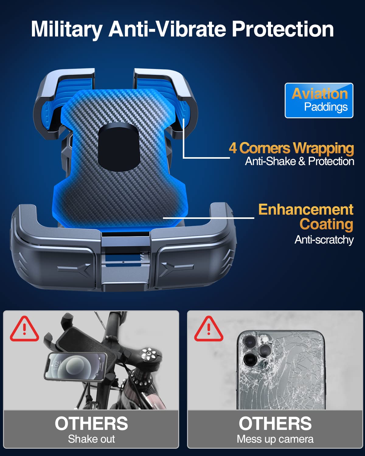 Bovemanx Motorcycle Phone Mount Holder, [150mph Wind Anti-Shake][7.2inch Big Phone Friendly] Bike Phone Holder, Motorcycle Handlebar Cell Phone Clamp, Compatible with iPhone 16 Pro Max, Black