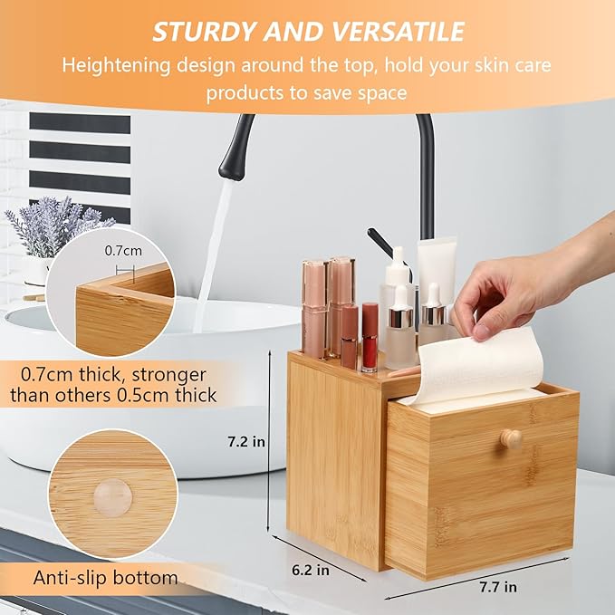 Disposable Face Towel with Bamboo Drawer Storage Box
