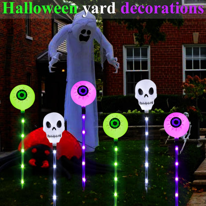 Mankinlu Halloween Decorations Outdoor Solar Garden Lights,6 Pack Scary Eyeball Skull Outside Decor,8 Modes Solar Halloween Lights for House Grave Patio Yard Lawn Pathway Halloween Party Ghost Decor