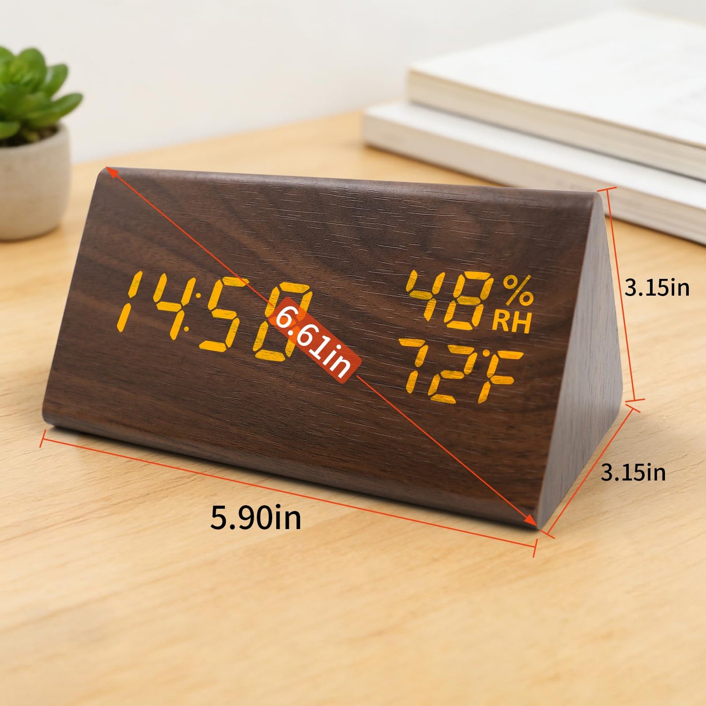 KESHIDE Wooden Digital Alarm Clocks for Bedrooms - Electric Desk Clock with Large Numbers, USB Port, Loud Alarm for Heavy Sleepers, Adjustable Volume, Dimmer, Snooze, DST, Wood Décor, Adapter Powered