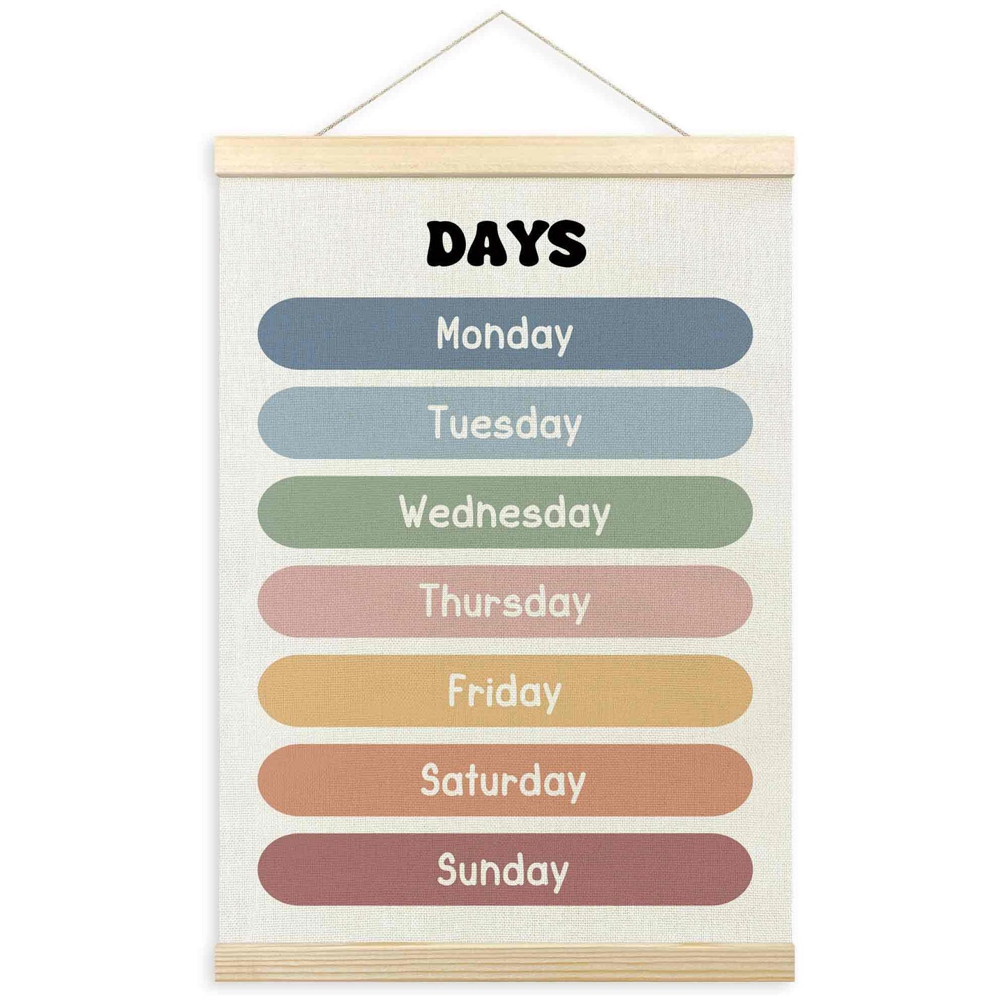 TLESKE Boho Classroom Days of the Week Poster Hanger Frame, Homeschool Hanging Wall Art Decor for Toddlers Kids Room Nursery Playroom, Preschool Prek Learning Educational Poster Print Banner, 12x16