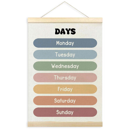 TLESKE Boho Classroom Days of the Week Poster Hanger Frame, Homeschool Hanging Wall Art Decor for Toddlers Kids Room Nursery Playroom, Preschool Prek Learning Educational Poster Print Banner, 12x16