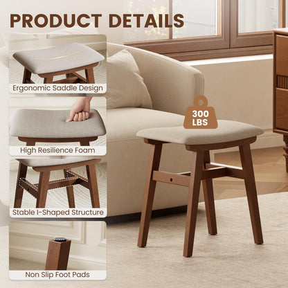 DONGMUWUJEE Solid Wood Small Vanity Stool Chair, Makeup Stools for Vanity Desk, Bathroom Vanity Chair, Padded Foot Stool for Living Room, Ottoman Foot Rest for Couch, Small Bench for Entryway, Walnut