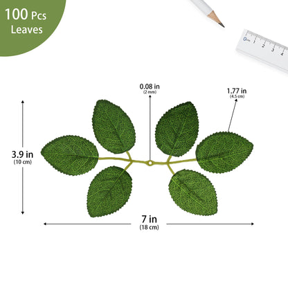 Vignor 100 Pcs Artificial Flowers Green Leaf Bulk Faux Greenery Silk Fake Rose Leaves Bouquet Garland Wreath Floral Arrangement Supplie DIY Craft (6 Medium-Leaf Green)