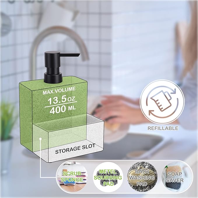 zccz Soap Dispenser with Sponge Holder, Marble Look Liquid Hand and Dish Soap