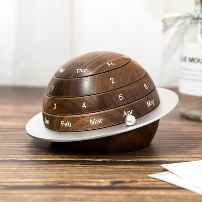 Mayhas Rotating Wooden Calendar - Walnut Wood Detachable Planetary Desk Calendar, Spherical Perpetual Calendar for Home & Office Decor, Unique Gift Idea(02 Walnut).