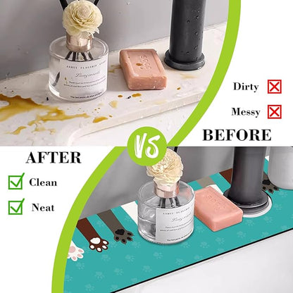 Sink Splash Guard Faucet Mat Cat Paws and Footprints Absorbent Fast Drying Mat