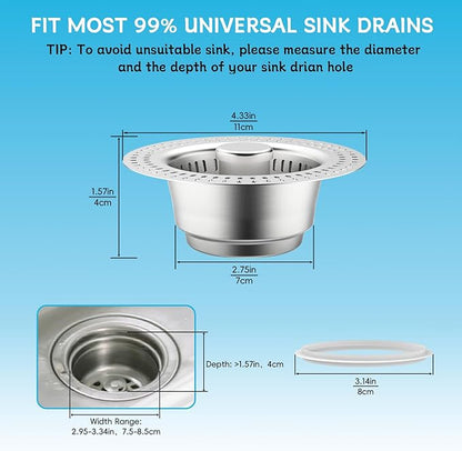 3 in 1 Kitchen Sink Drain Strainer, Upgraded Pop Up Kitchen Sink Stopper