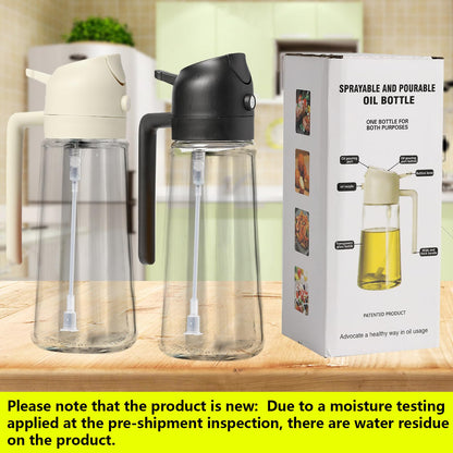2 Pack Oil Sprayer for Cooking, 2 in 1 Olive Oil Dispenser Bottle for Kitchen, 16oz/470ml Oil Dispenser Bottle, Food-grade Glass Oil Mister for Air Fryer, Oven & Steak Frying,Black&Cream White