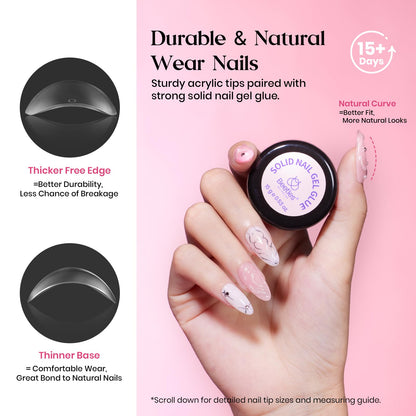 Beetles Gel Nail Extension Kit Almond Shape, Easy 9 in 1 Glue Uv Led Set Etch X Nail Tips Short Almond Half Matte Tips, Gift for Women & Girls, 504 pcs