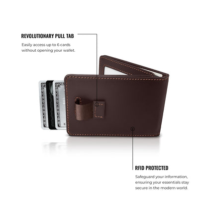 Kings Loot Wallet for Men | Minimalist Slim RFID Blocking Leather Design with Cash Pocket & Card Pull Strap | Holds 1-15 Cards | Stylish & Durable Wallets (Umber)