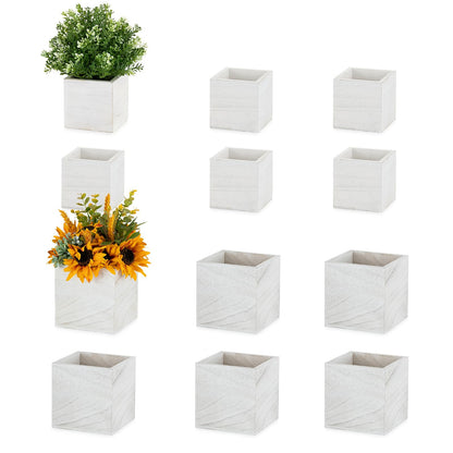 NUPTIO Wooden Box for Centerpiece Wedding: 12 Pcs Rustic Square Planter Box Farmhouse Table Fall Decor - 4×4" & 5×5" Whitewashed Small Wood Vases Flower Pots for Windowsill Home Garden