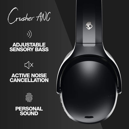 Skullcandy Crusher ANC Over-Ear Noise Canceling Wireless Headphones with Sensory Bass, 24 Hr Battery, Microphone, Works with Bluetooth Devices - Black