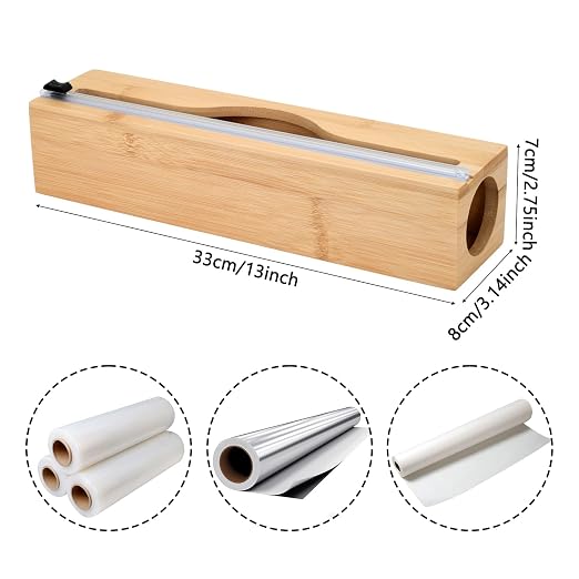 Plastic Wrap Dispenser with Cutter,Cling Wrap with Slide Cutter for Kitchen Storage Organization Holder for 12" Roll