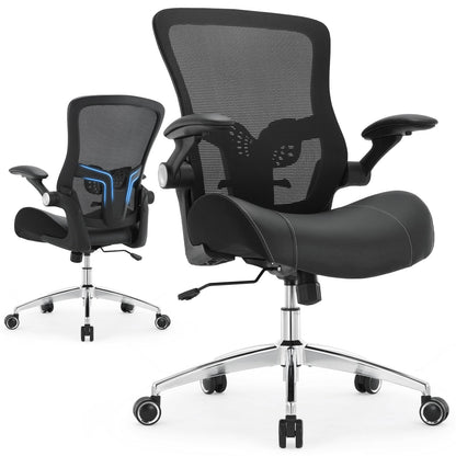 Big and Tall Office Chair 400lbs, Ergonomic Desk Chair with Wide 3D Modeling Foam Seat Cushion Heavy Duty Computer Chair with Adjustable Lumbar Support & Arms, Mesh Executive Chair for Home Office