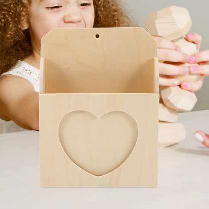 SEWACC Love Envelope Box 2Pcs Unfinished Wood Craft Kit for Kids Diy Painting and Decoration - Beige Photo and Mail Organizer