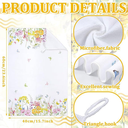 Bencailor 4 Pcs Pink Floral Kitchen Towels Pink and White Flower Hand Dish