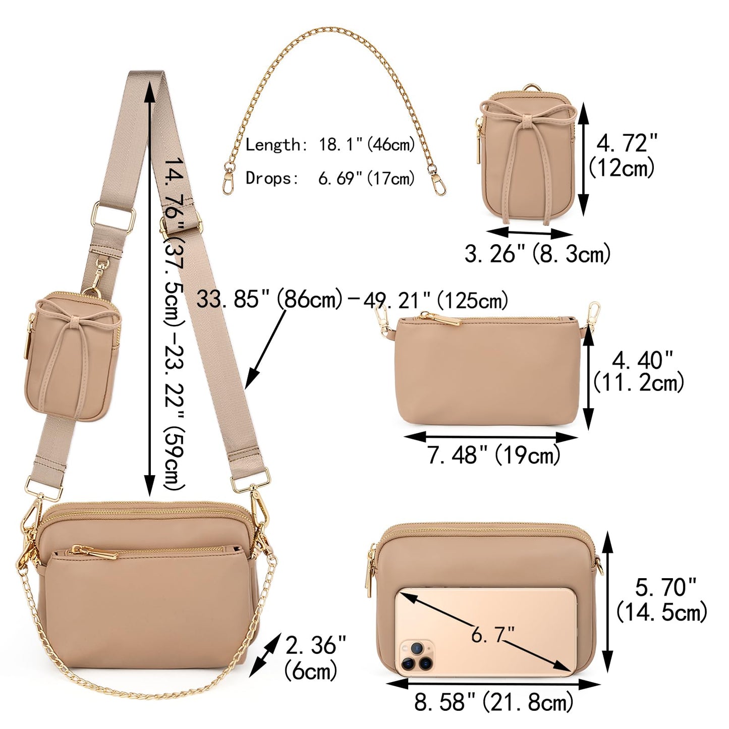 UTO Small Crossbody Bags for Women 3 in 1 Trendy Belt Purse Fashion Designer Mini Cute Sling Fanny Chest Pack