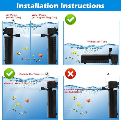 Aquarium U-V Filter 300GPH for Large 80-200 Gal Fish Tank Pond, Powerful Internal Submersible Pump Green Water Clean Killing Machine Air Supply Deodorization Keep Saltwater Freshwater Crystal Clear