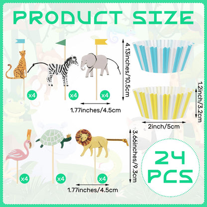 Reallnaive 36 Set Safari Cupcake Toppers Animals Cupcake Kit Safari Woodland Jungle Party Supplies for Jungle Theme Baby Shower Zoo Wild Animal Birthday