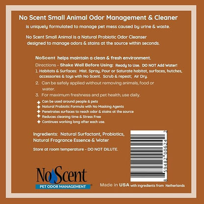 No Scent Small Animal Guinea Pig Cage Cleaner | Hamster & Rabbit Habitat Pet Odor Spray (8 Fl Oz / 237 mL)