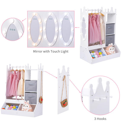 JoanKaren Dress-Up Storage for Girls - Ample Storage, Mirror with Touch Light, Multi-Functional Organizer, White