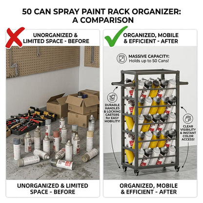 FOREVEROU 50 Can Spray Paint Rack Organizer, Large Capacity Rolling Spray Paint Storage Cart, Metal Aerosol Can Holder for Garage, Auto Shop, Craft Room & Home Mobile Organization