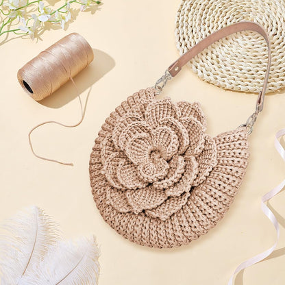 FREEBLOSS DIY Crochet Bag Making Kit Crochet Starter Kit with Video Tutorial PU Leather Handle Handmade Shoulder Bag Set for Beginners Birthday Gift Beige