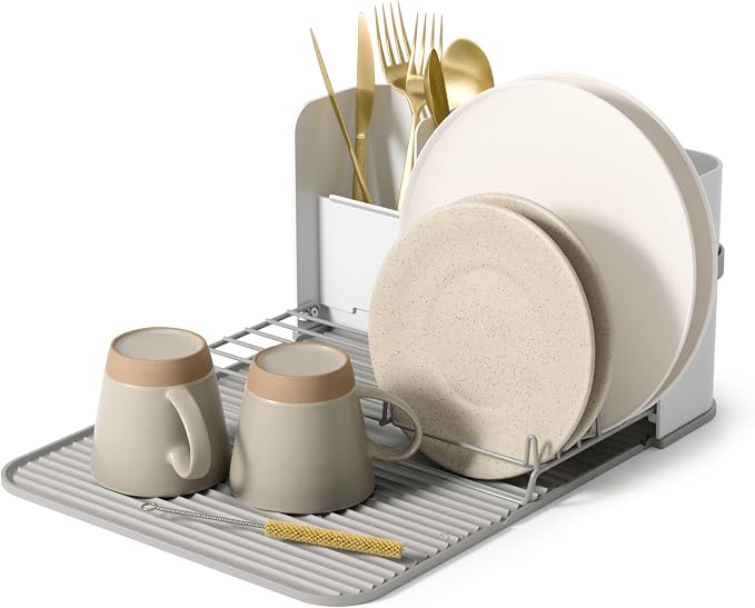 Umbra Sling Compact Dish Rack for Drying Dishes, Cutlery and More, Folds Away for Compact Storage