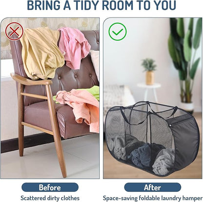 Seiritex Mesh Popup Laundry Hamper 3 Compartment Sortable Horizontal