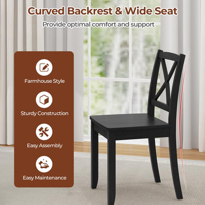 Giantex Wood Dining Chairs Set of 2, Armless Kitchen Chairs w/Rubber Wood Legs & Curved Backrest, Farmhouse Cross Back Diner Chairs, Wooden Side Chairs for Home Dining Room, Load 400 LBS, Black