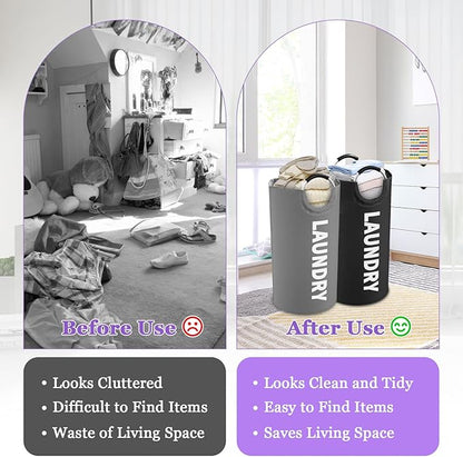 2Pcs Large Laundry Hamper for Adult, 95L Folding Clothes Basket