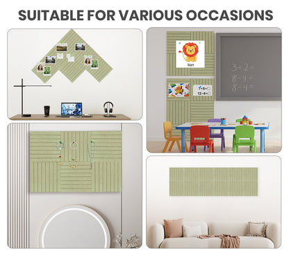 Large Cork Board Alternative 48” X 36” Felt Bulletin Board Tiles, with 30 Pushpins, 60 Adhesive Tabs,12-Pack Slat Wall Paneling, Cork Boards for Office Push Pin Board Felt Board - Sage