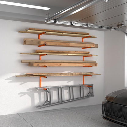 Asxevn 6 Pack Lumber Storage Rack | Wall-Mounted Wood Storage | 6-Tier Heavy-Duty Lumber Rack | 1320 lb Capacity Garage Metal Wood Organizer | Indoor/Outdoor Use (6 Pack-6 Level)