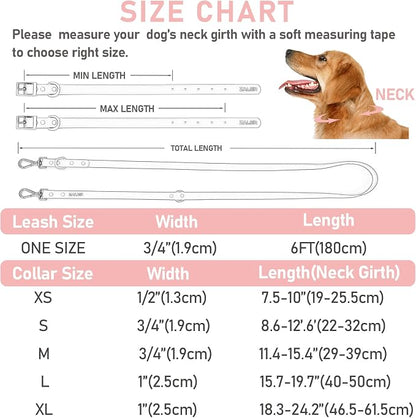 ZALER Dog Collar and Leash Set, Waterproof Adjustable Odor Proof Pet Collars Leashes Easy to Clean, 6FT Dog Leash with 2 Hooks for Large, Medium Small Dogs (XL, Pink)