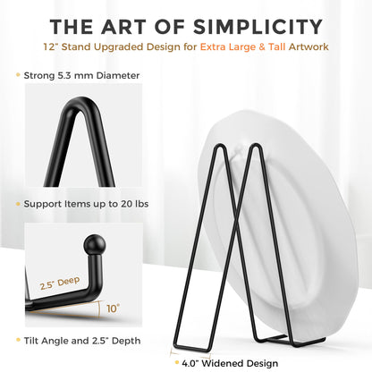 TR-LIFE 4 Pack 12 Inch Large Plate Stands/holder for Display - Metal Picture Frame Holder Stand + Easels for Platter, Book, Plaque, Photo, Table top Art