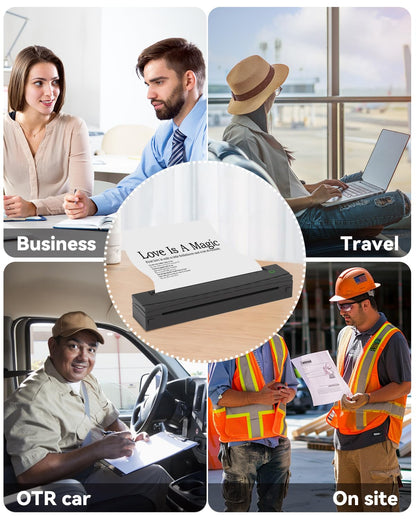 NDYIN Portable Printer Wireless for Travel, D80 Thermal Printer, Inkless Printers, Compatible with iOS, Android, Laptop, Supports 8.5" x 11" US Letter & A4 & A5 for Home Use, Office, Vehicles, Black