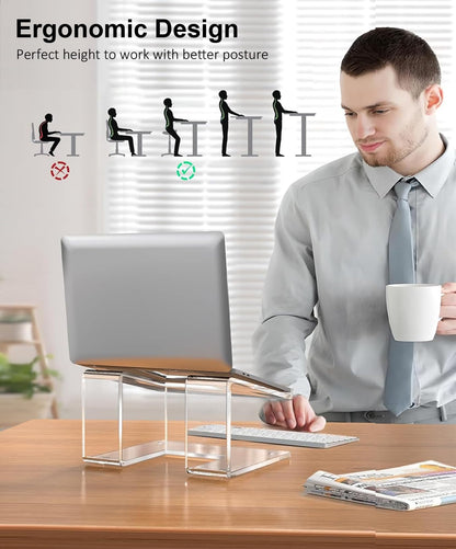 FUCDTEFC Acrylic Laptop Stand for Desk, Laptop Riser for 10-15.6 Inch Laptops, Ergonomic Computer Stand Holder Compatible with Macbooks and Notebooks- Clear