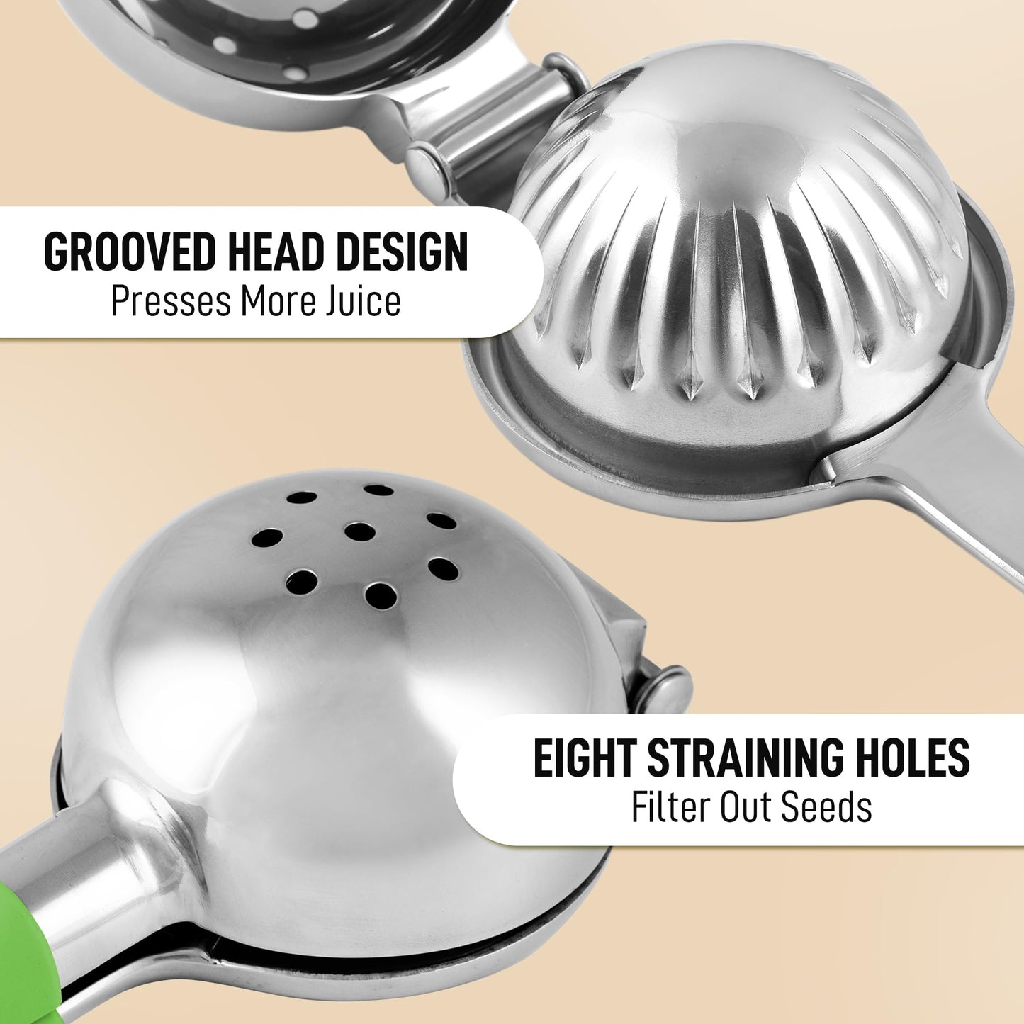 Zulay Lemon Squeezer Stainless Steel with Premium Heavy Duty Solid Metal Squeezer Bowl (Black Grip, Large)