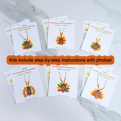 Winlyn 24 Sets Fall Craft Kits DIY Thanksgiving Turkey Necklaces Art Sets Autumn Maple Leaves Turkey Feathers Foam Thanksgiving Stickers for Kids Harvest Home Classroom Activities Party Favors