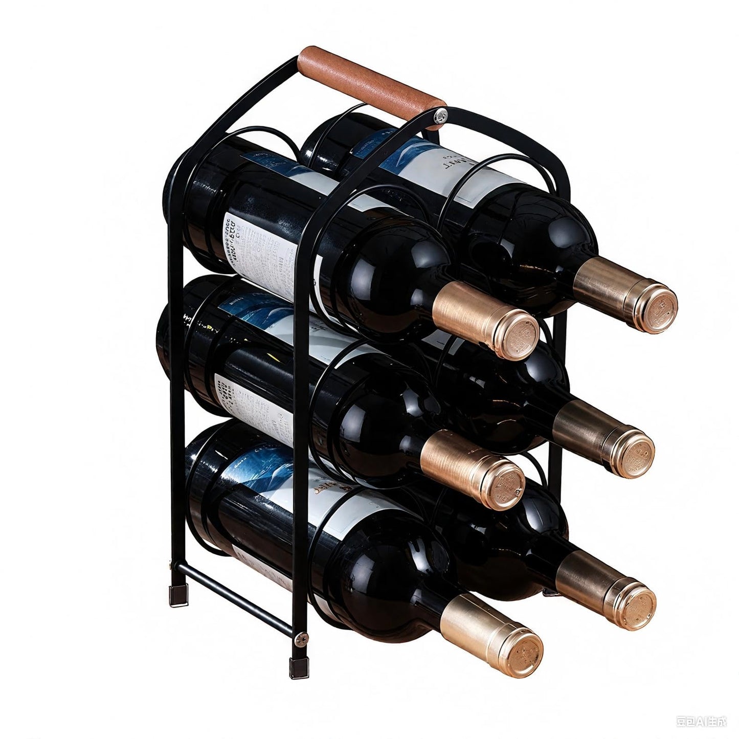 Yaltar Wine Rack countertop Wine Bottle Holder Metal Wine Rack, Industrial Style Honeycomb Design 6-Bottle Wine Storage with Wooden Handle, Easy Installation,for Home Kitchen Bar/Cabinet