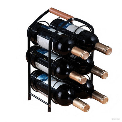 Yaltar Wine Rack countertop Wine Bottle Holder Metal Wine Rack, Industrial Style Honeycomb Design 6-Bottle Wine Storage with Wooden Handle, Easy Installation,for Home Kitchen Bar/Cabinet