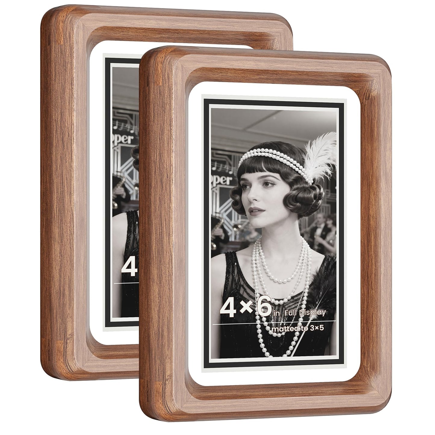WILTYAPF 2 Pack 4x6 Premium Natural Walnut Wood Picture Frame, Handcrafted with Solid Wood Back & HD Tempered Glass, Rich Wood Grain, Matted for 3x5 Photos, Wall Mount or Tabletop Display