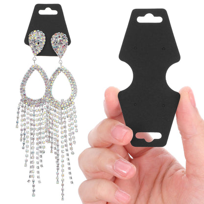 500pcs Jewelry Display Cards,Adhesive Necklace Cards Paper Bracelet Necklace Display Cards,Blank Card Hanging Holder for Choker Earring Hairband Displaying Small Business Supplies(Black)