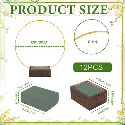 36Pack Floral Hoop Centerpiece Kit, 12Pcs 12'' Metal Floral Hoop Centerpiece with Stand+ 12Pcs Wood Cube Planter Box + 12Pcs Floral Foam Blocks for DIY Wedding Christmas Party Home Garden Decor