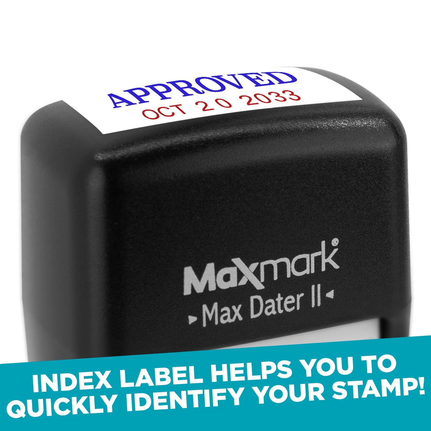 MaxMark Self-Inking Rubber Date Office Stamp with Entered Phrase Blue Ink & Date RED Ink (Max Dater II), 12-Year Band