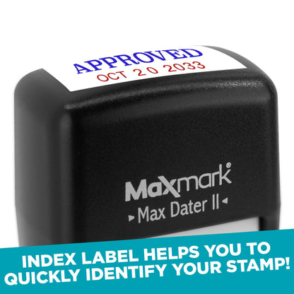 MaxMark Self-Inking Rubber Date Office Stamp with Entered Phrase & Date - Blue Ink (Max Dater II), 12-Year Band